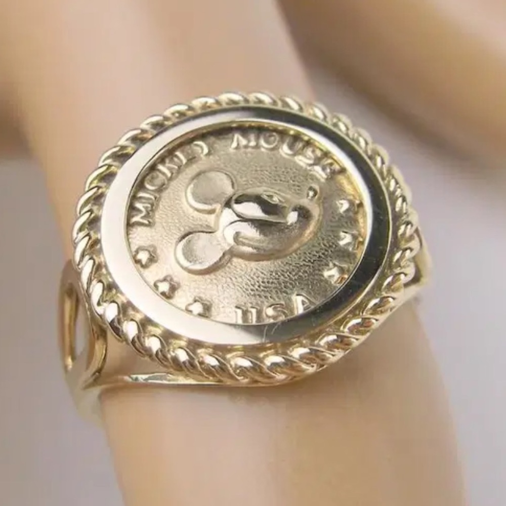 Van Dell Disney 10kt Gold Mickey Mouse USA Coin Ring size 5 Vintage Original Box - Picture 2 of 16